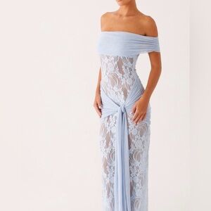 Peppermayo Light Blue Strapless Lace Dress